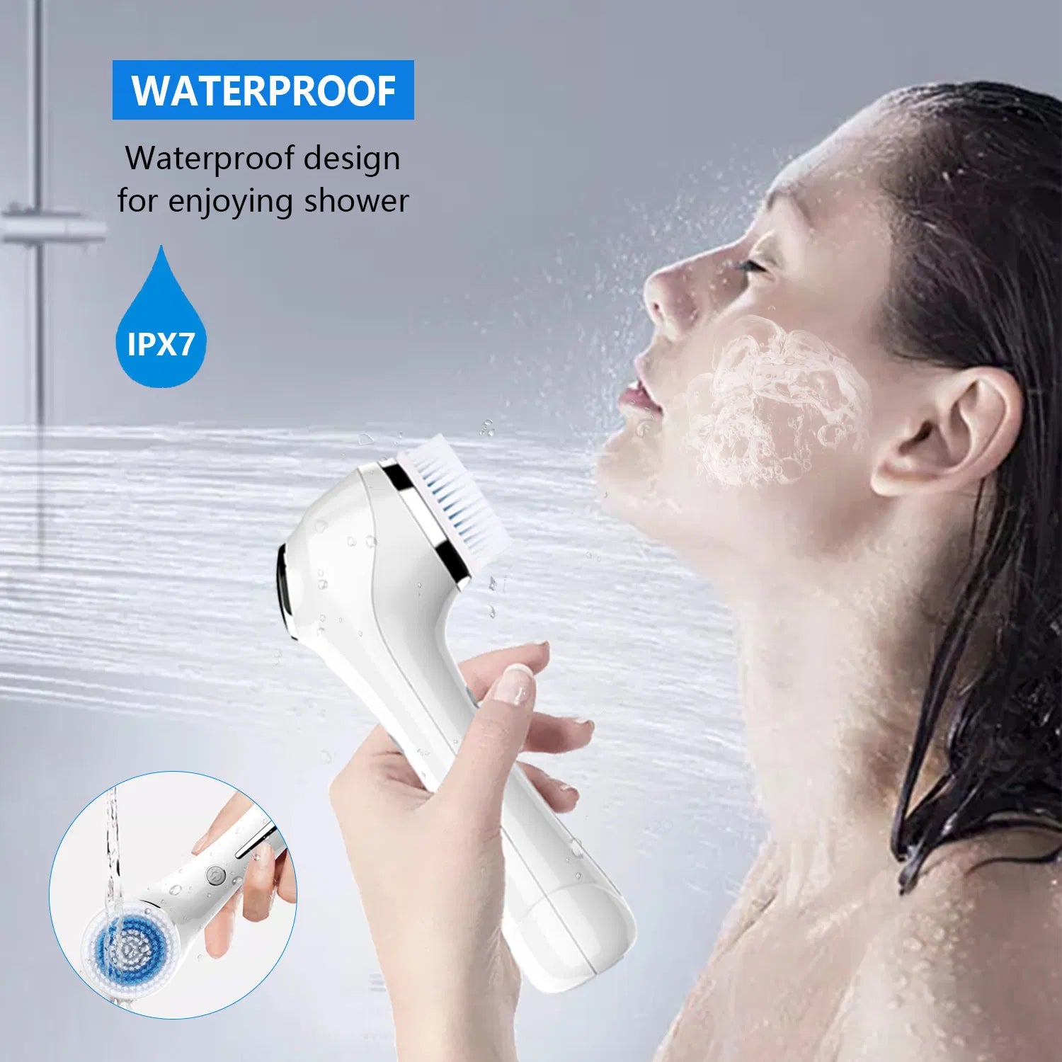 3-in-1 Facial Cleansing Brush - 4 Interchangeable Heads, IPX7 Waterproof Deep Pore Cleaner & Exfoliator