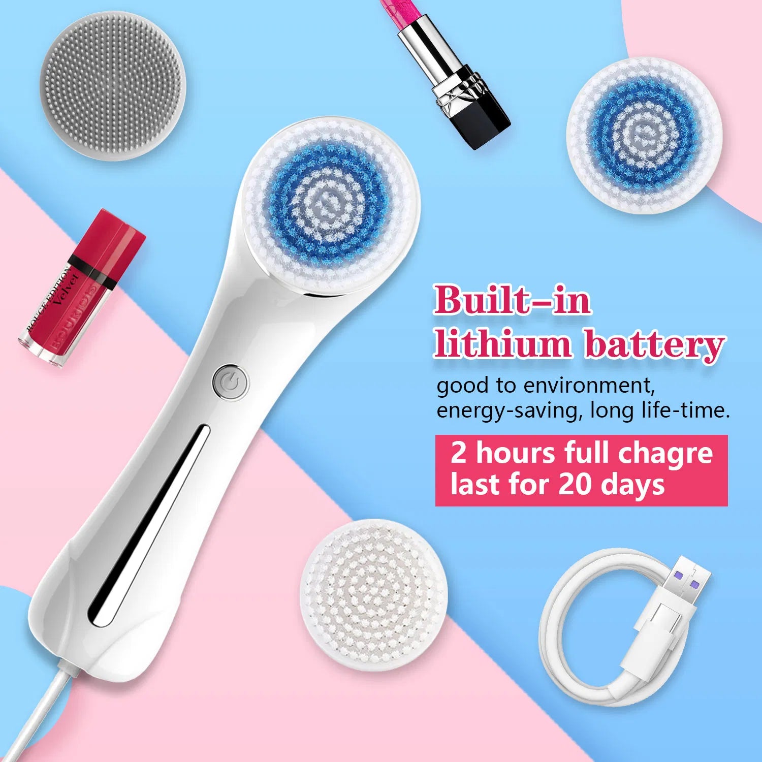 3-in-1 Facial Cleansing Brush - 4 Interchangeable Heads, IPX7 Waterproof Deep Pore Cleaner & Exfoliator