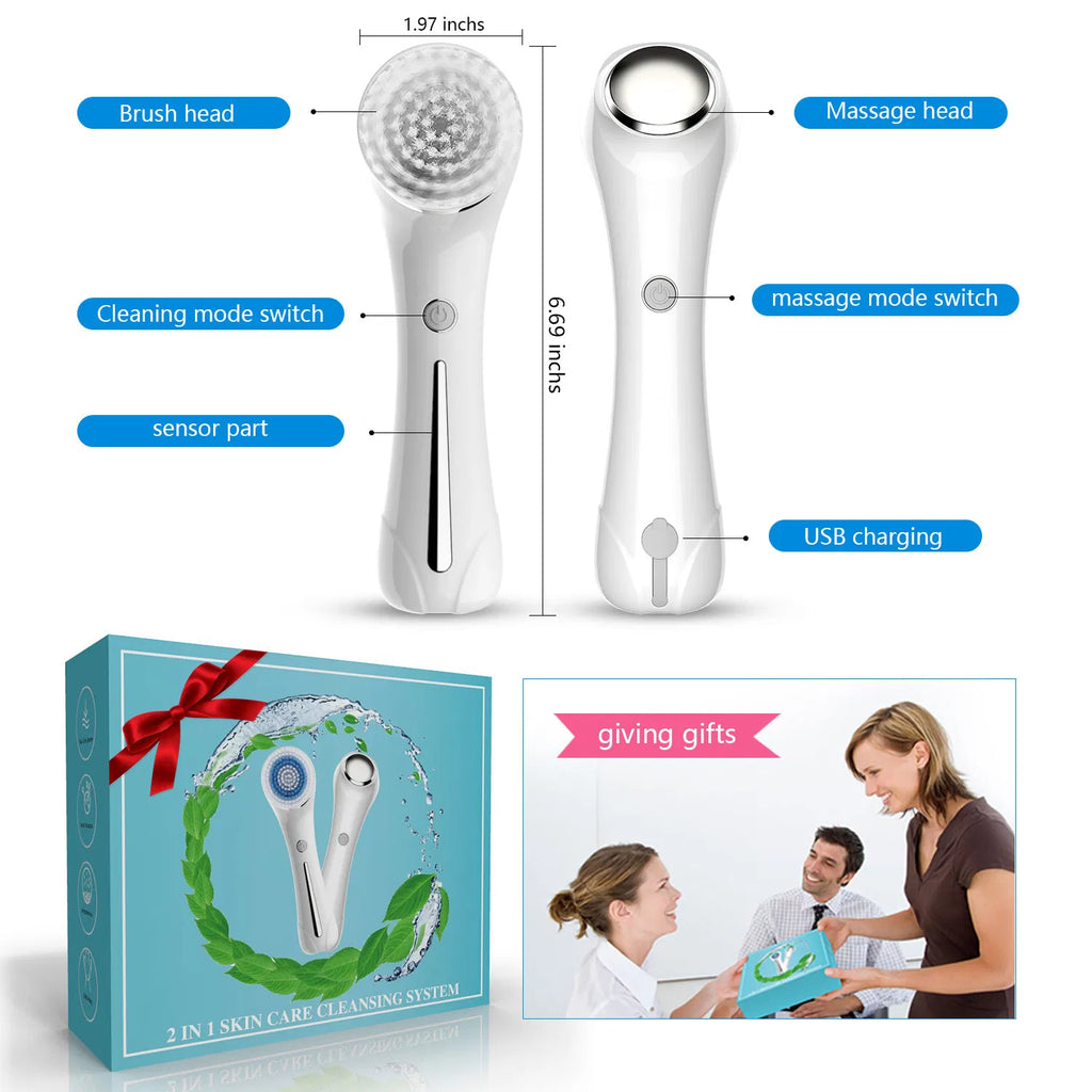 3-in-1 Facial Cleansing Brush - 4 Interchangeable Heads, IPX7 Waterproof Deep Pore Cleaner & Exfoliator