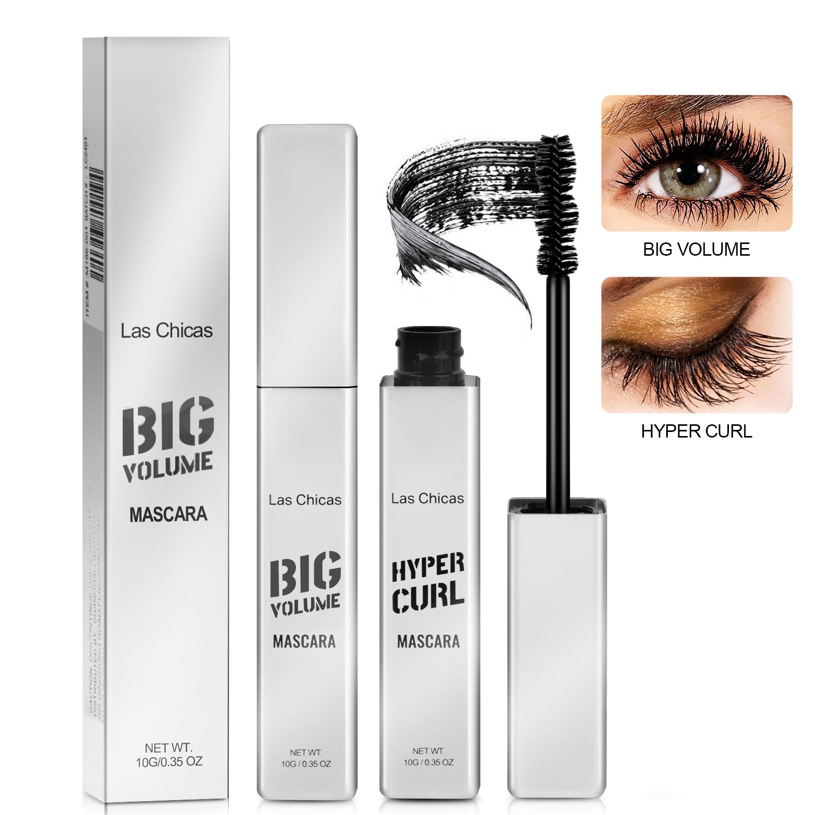 2 Pieces Waterproof Mascara – Volumizing, Lengthening and Clump-Free, Black