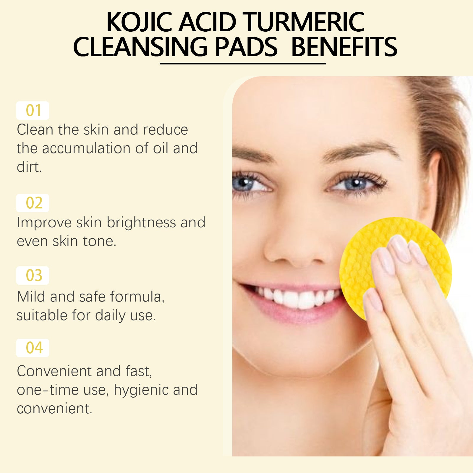 Turmeric & Kojic Acid Cleansing Pads - Brightening Exfoliating Makeup Remover for Dark Spots & Hyperpigmentation
