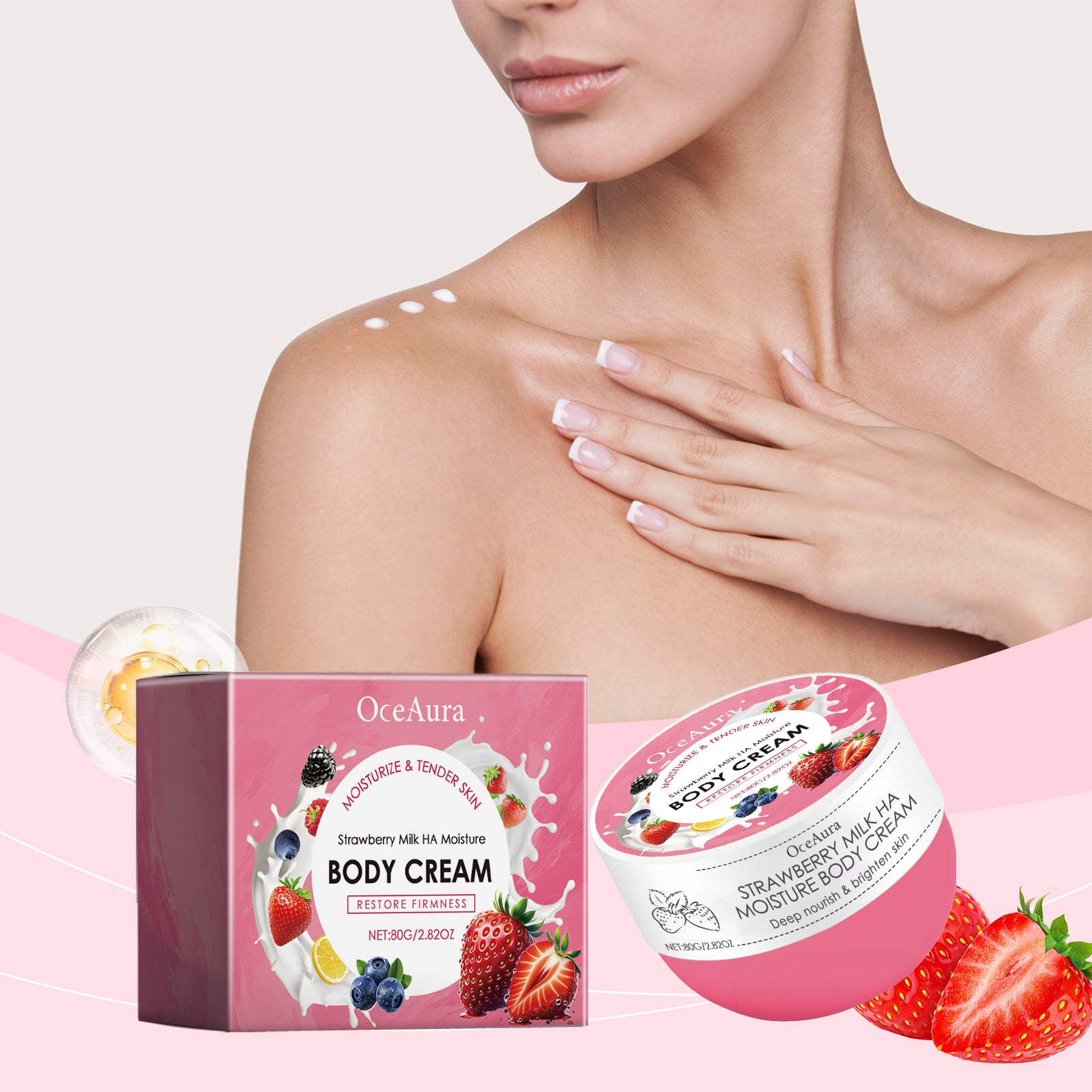 OceAura Strawberry Milk Body Cream Deep Hydrating, Nourishing, Hydrating, Firming And Brightening Body Cream