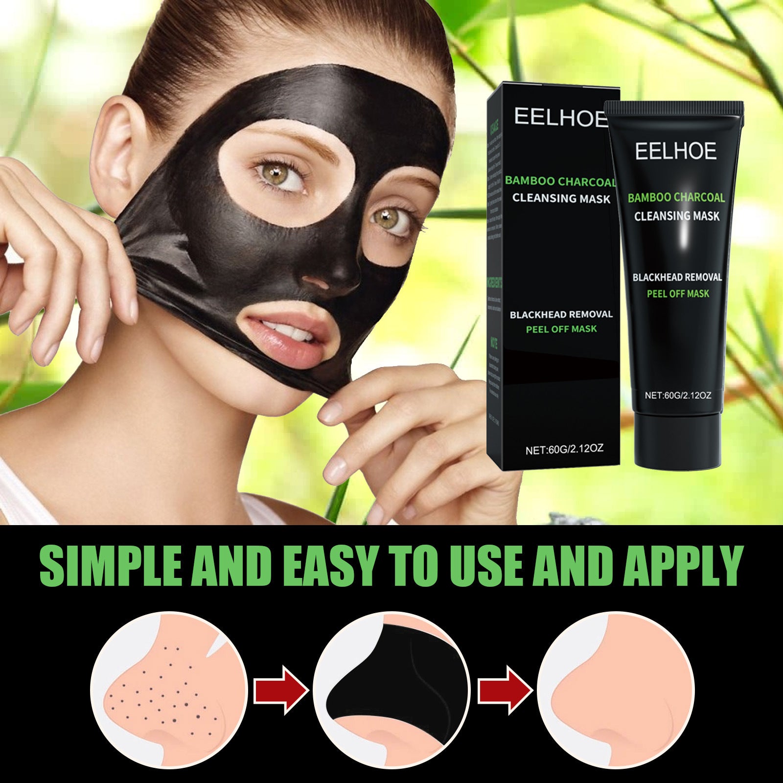 Bamboo Charcoal Deep Cleansing Mask - Pore Purifying, Detox Treatment, Oil Control & Blackhead Removal