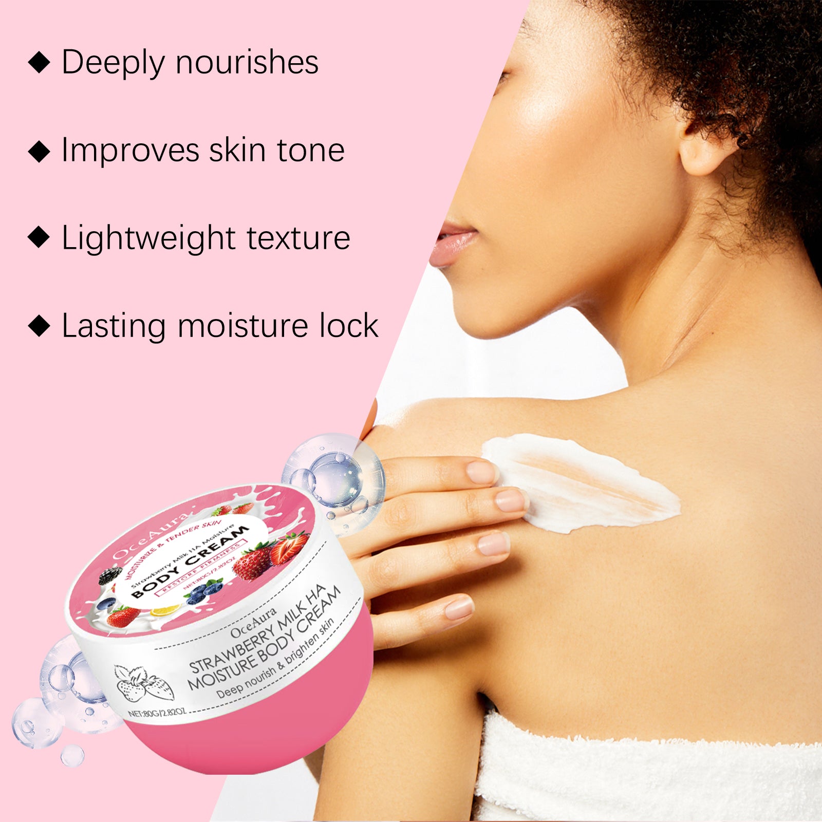 OceAura Strawberry Milk Body Cream Deep Hydrating, Nourishing, Hydrating, Firming And Brightening Body Cream