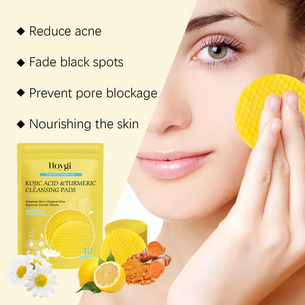 Turmeric & Kojic Acid Cleansing Pads - Brightening Exfoliating Makeup Remover for Dark Spots & Hyperpigmentation