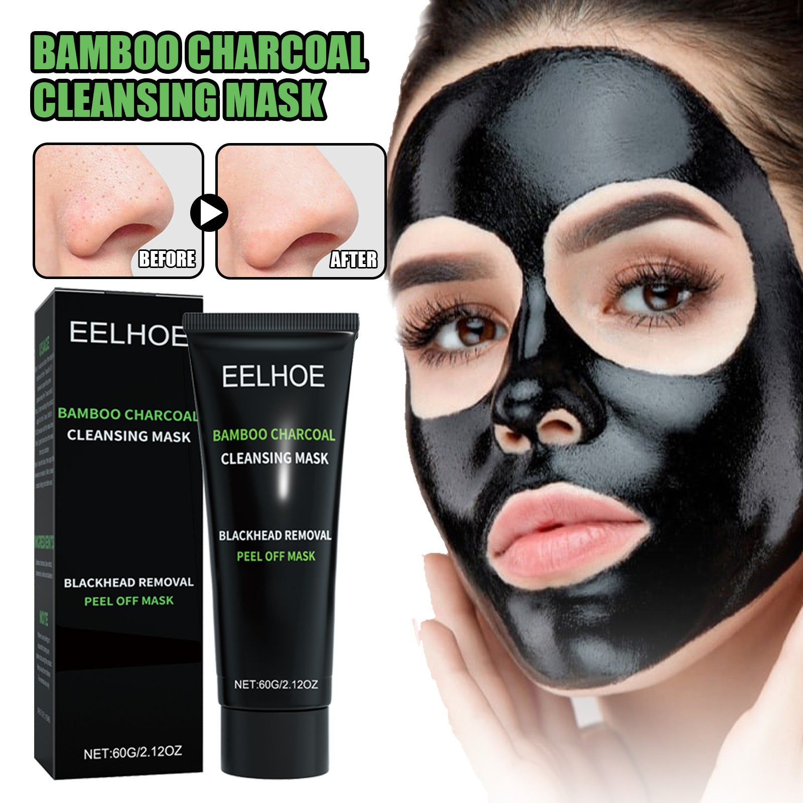 Bamboo Charcoal Deep Cleansing Mask - Pore Purifying, Detox Treatment, Oil Control & Blackhead Removal