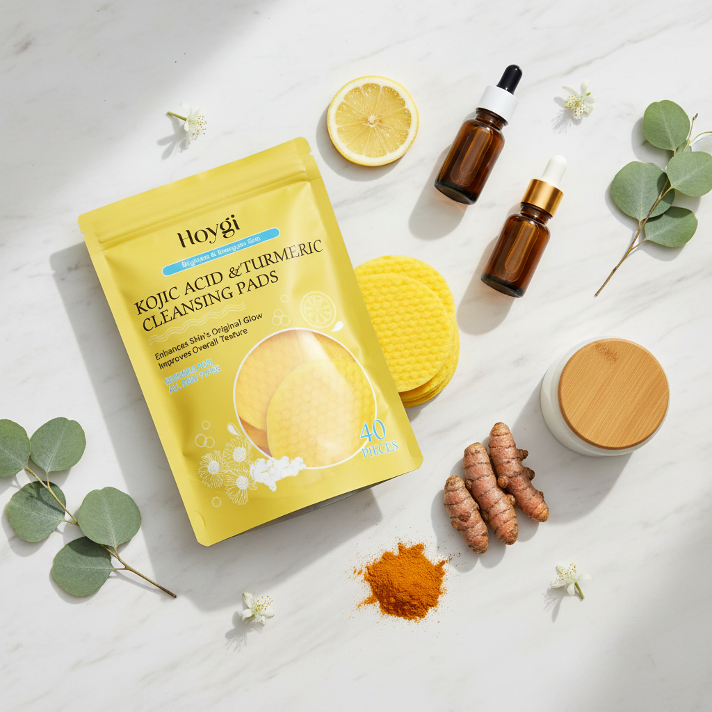 Turmeric & Kojic Acid Cleansing Pads - Brightening Exfoliating Makeup Remover for Dark Spots & Hyperpigmentation