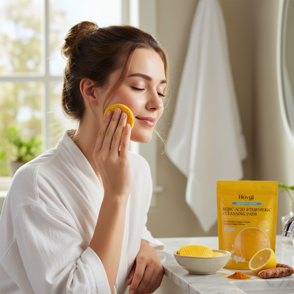 Turmeric & Kojic Acid Cleansing Pads - Brightening Exfoliating Makeup Remover for Dark Spots & Hyperpigmentation